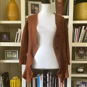 Everlane Rust Brown Alpaca Blend Peplum Button Up Cardigan w/ Pockets Sz Medium